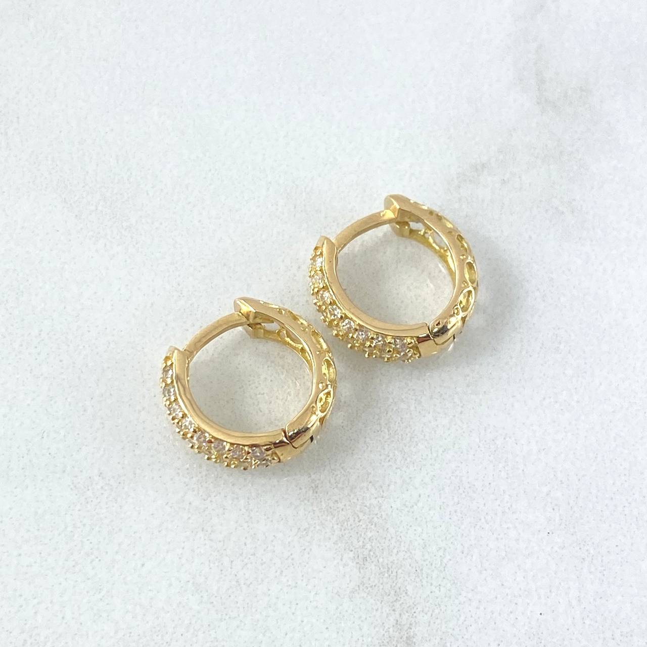 Candongas Colmena 3.05gr / 1.2cm / Circones Blancos Oro Amarillo 18K