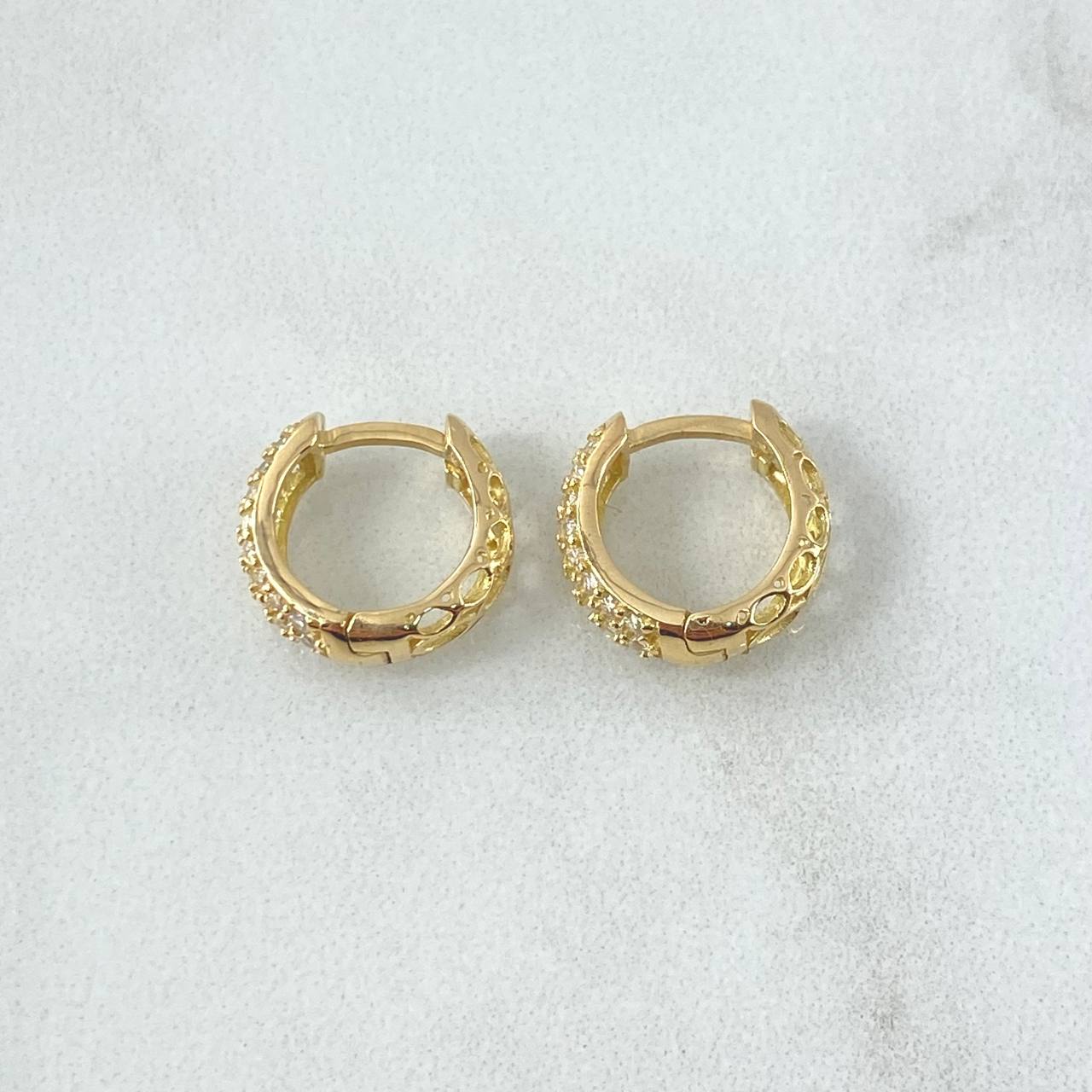 Candongas Colmena 3.05gr / 1.2cm / Circones Blancos Oro Amarillo 18K