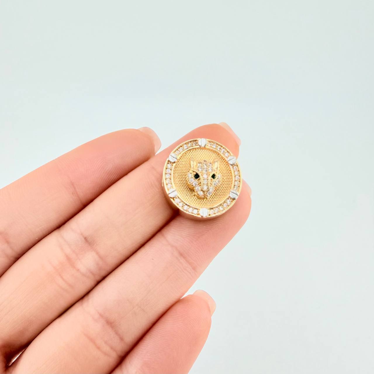 Herraje Tambor Cara De Pantera 5.35 g / 1.8 cm Dos Oros Amarillo Blanco 18K