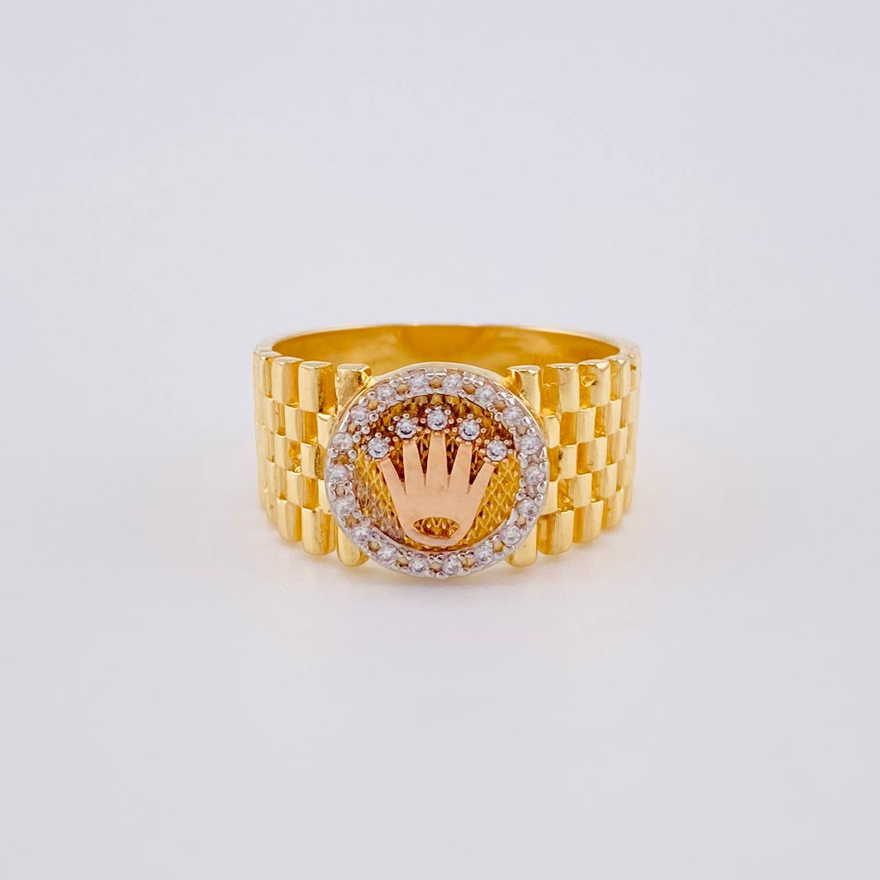 Anillo Correa Enmallada Corona 4.9 g / T6 1/2 Dos Oros Amarillo Rosa 18K