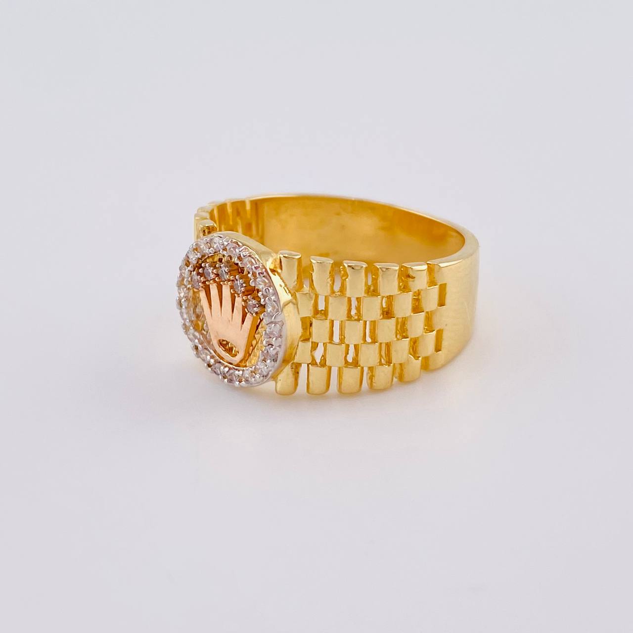 Anillo Correa Enmallada Corona 4.9 g / T6 1/2 Dos Oros Amarillo Rosa 18K