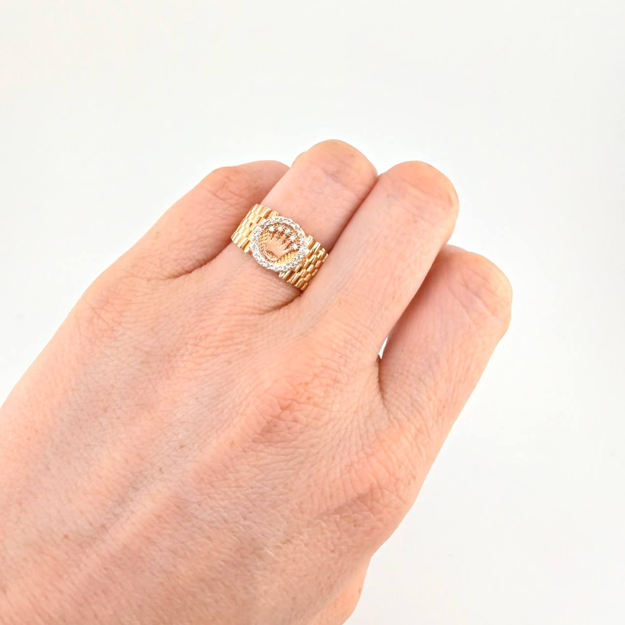 Anillo Correa Enmallada Corona 4.9 g / T6 1/2 Dos Oros Amarillo Rosa 18K