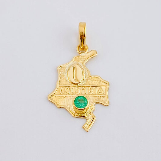 Dije Mapa Colombia Esmeralda 12 Pts 1.05 g / 3.5 cm Oro Amarillo 18K