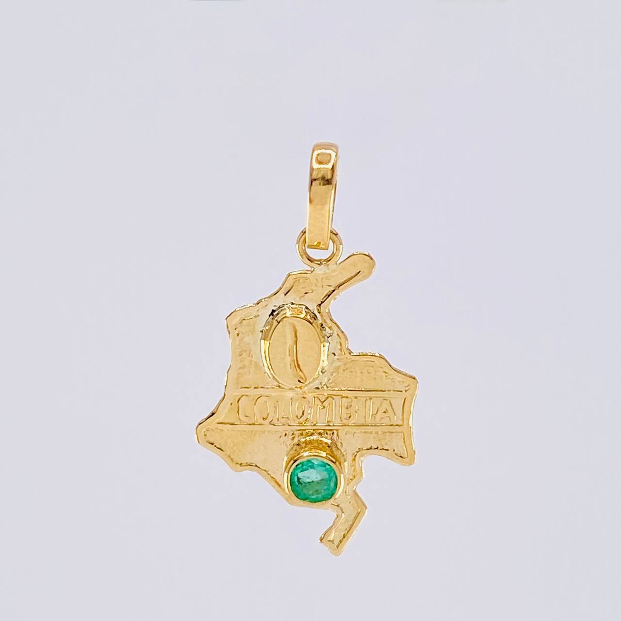 Dije Mapa Colombia Esmeralda 12 Pts 1.05 g / 3.5 cm Oro Amarillo 18K