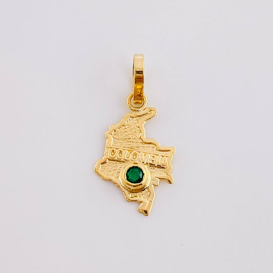 Dije Mapa Colombia Esmeralda 6Pts 0.4 g / 2.8 cm Oro Amarillo 18K