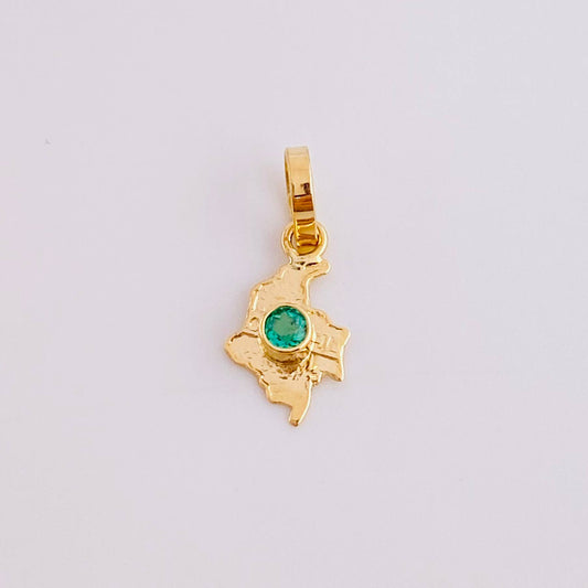 Dije Mapa Colombia Esmeralda 3Pts 0.25 g / 2.2 cm Oro Amarillo 18K