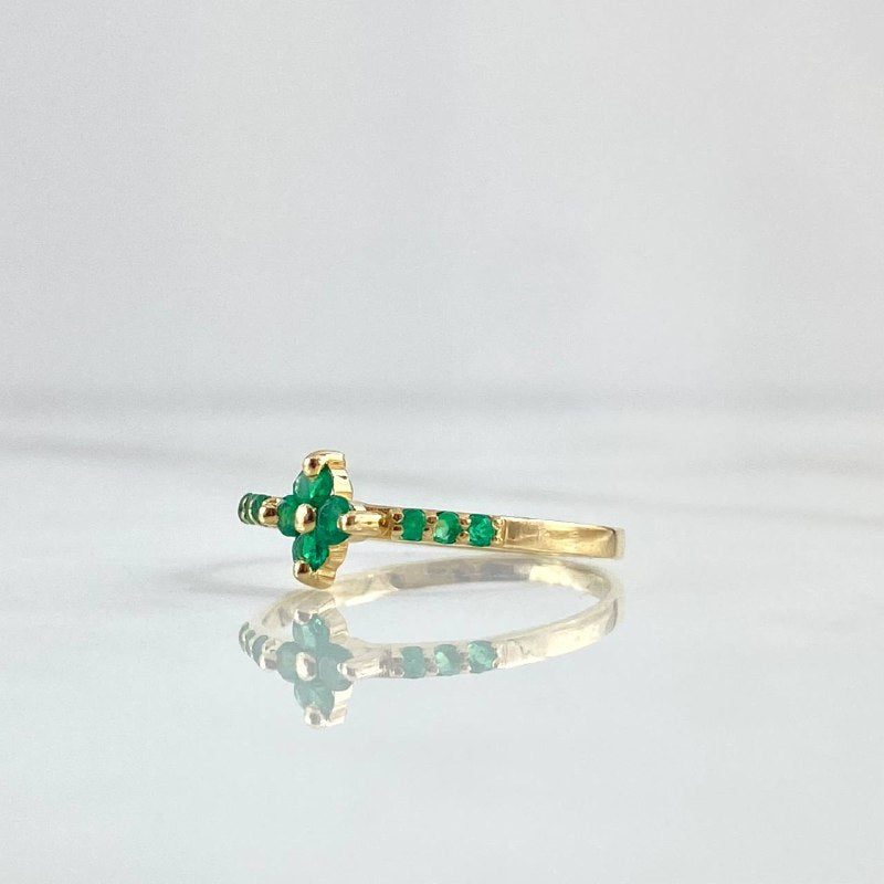 Anillo Trebol Destello 1.45gr / T7 1/4 / Esmeraldas 18Pts Oro Amarillo 18K (Joya)