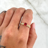 Anillo Solitario Barroco 2.8gr / T5 3/4 / Circones Blancos - Rojo Oro Amarillo 18K