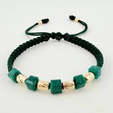 Pulsera Verde Morralla Cubica 4mm Cilindros 6und / Oro Amarillo 18K ©