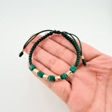 Pulsera Verde Morralla Cubica 4mm Cilindros 6und / Oro Amarillo 18K ©