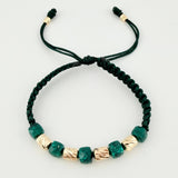 Pulsera Verde Morralla Cubica 5mm Cilindros 6und / Oro Amarillo 18K ©