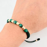 Pulsera Verde Morralla Cubica 5mm Cilindros 6und / Oro Amarillo 18K *