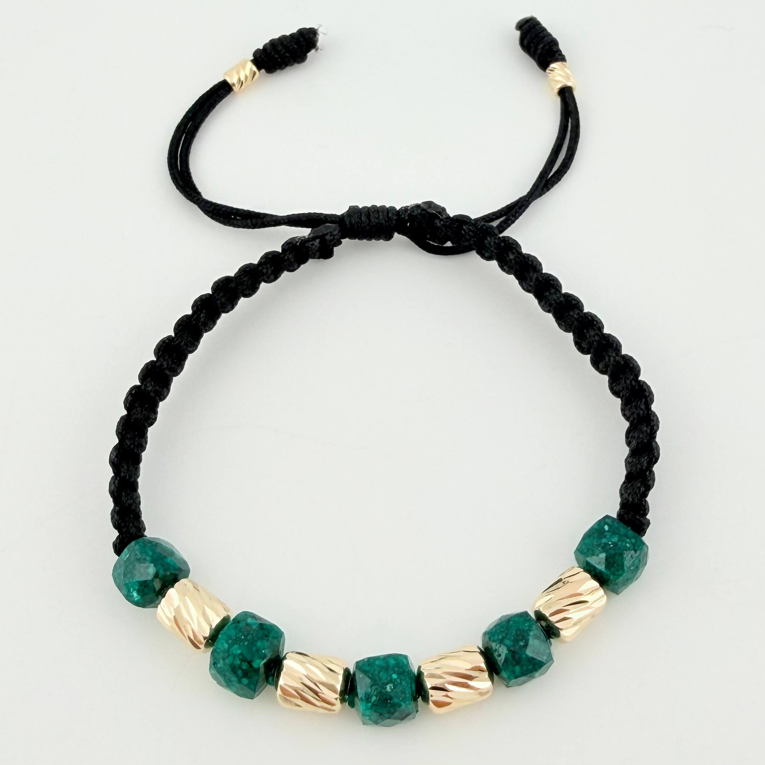 Pulsera Negra Morralla Cubica 5mm Cilindros 6und / Oro Amarillo 18K *