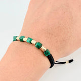 Pulsera Negra Morralla Cubica 4mm Cilindros 6und / Oro Amarillo 18K *