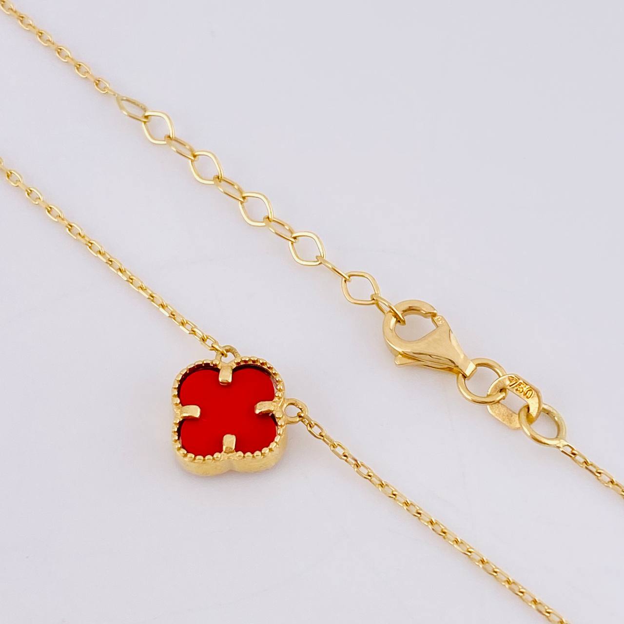 Cadena Aro Seguido Trebol Rojo 2.65gr / 44cm-41cm / 1mm Oro Amarillo Nac.Esp. 18K *