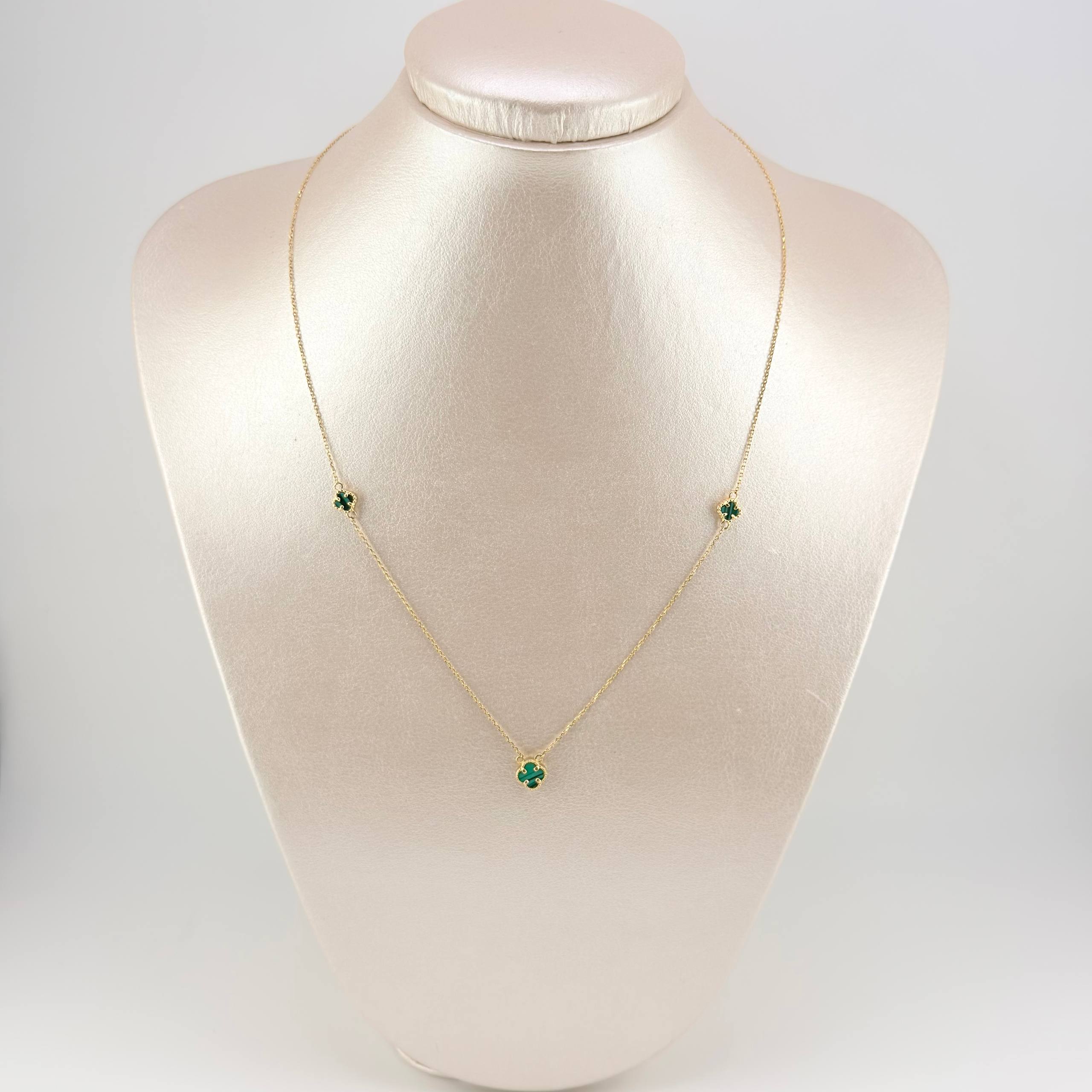 Cadena Aro Seguido Trebol Verde 3gr / 44cm-46.5cm / 0.9mm Oro Amarillo Nac.Esp. 18K ©