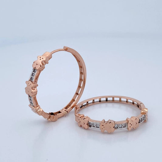 Candongas Oso Ts 7.4gr / 3cm / Dos Oros Blanco Rosa 18K &