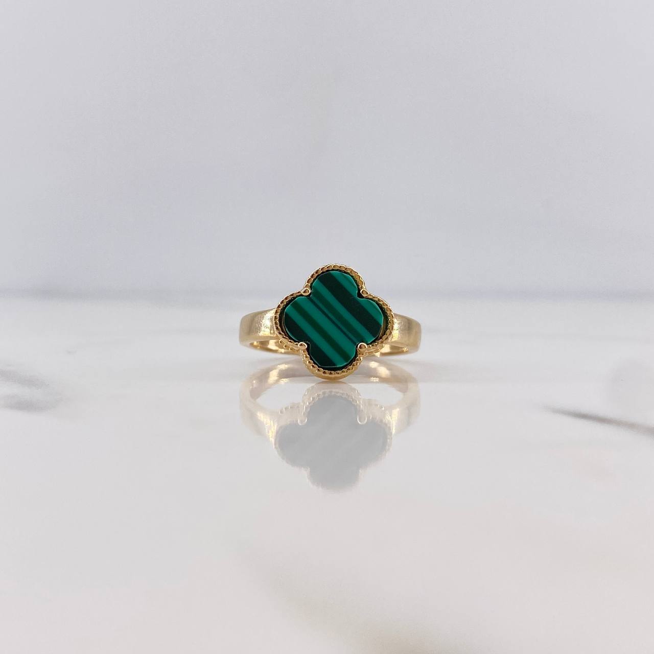 Anillo Trebol 2.7gr / T6 / Malaquita Verde Liso Oro Amarillo 18K &