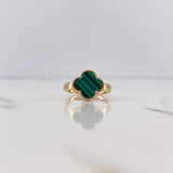 Anillo Trebol 2.7gr / T6 / Malaquita Verde Liso Oro Amarillo 18K &