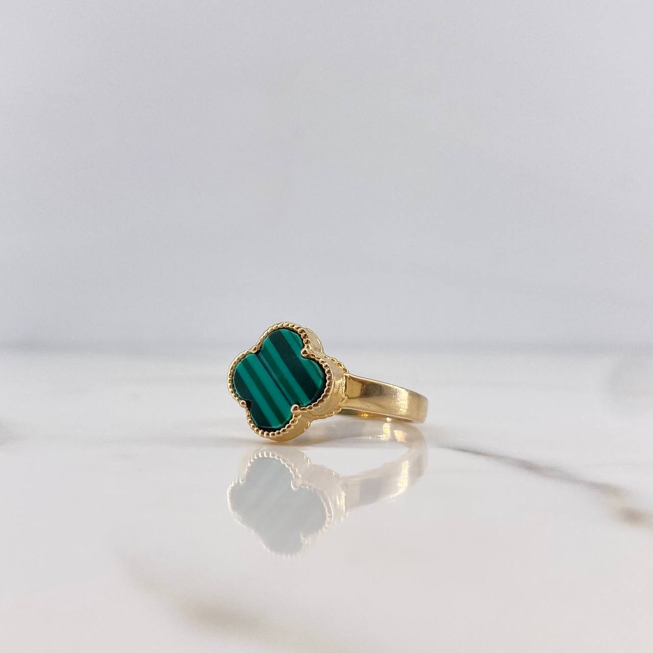 Anillo Trebol 2.7gr / T6 / Malaquita Verde Liso Oro Amarillo 18K &