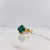 Anillo Trebol 2.7gr / T6 / Malaquita Verde Liso Oro Amarillo 18K &