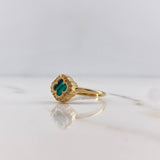 Anillo Trebol 3.05gr / T8 / Malaquita Verde Circones Blancos Oro Amarillo 18K &