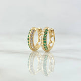 Candongas Doble Carril 2.2gr / 1.2cm / Circones Blancos Verdes Oro Amarillo 18K ©