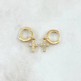 Candongas Cruz 2.75gr / 2.2cm / Circones Blancos  Oro Amarillo 18K ©