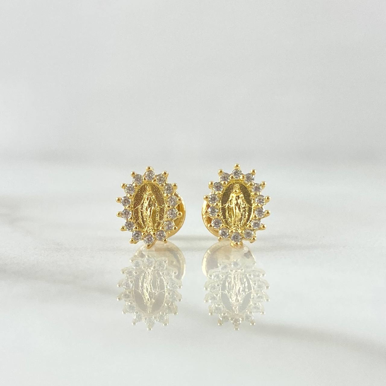 Topos Virgen Milagrosa 1.1gr / 8mm Circones Blancos Oro Amarillo 18K ©