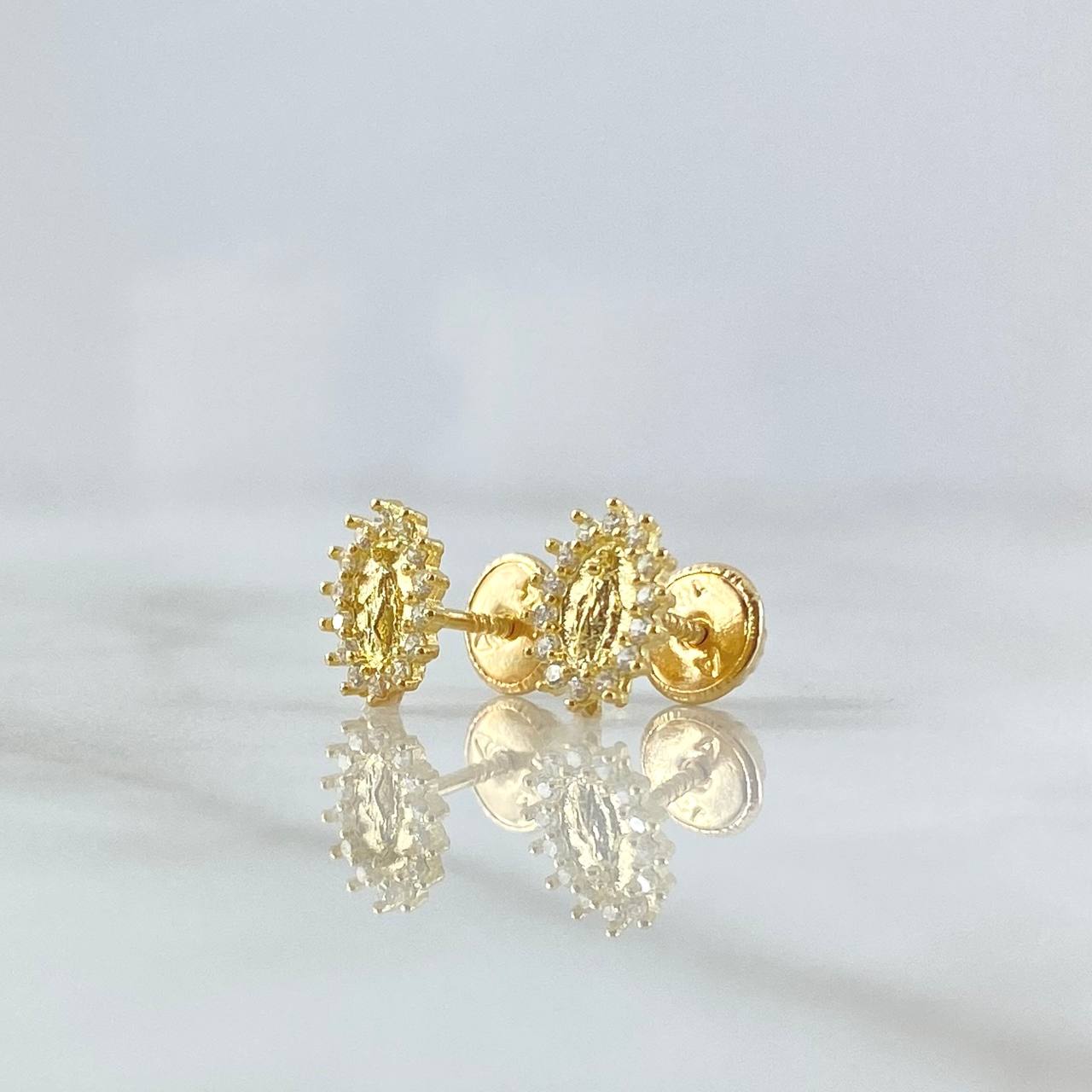 Topos Virgen Milagrosa 1.1gr / 8mm Circones Blancos Oro Amarillo 18K ©