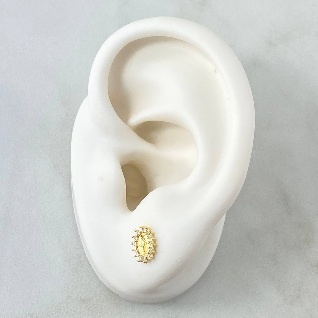 Topos Virgen Milagrosa 1.1gr / 8mm Circones Blancos Oro Amarillo 18K ©