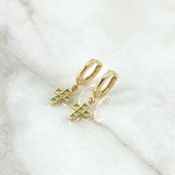 Candongas Cruz Tupida Colgante 2.7gr / 2.2cm / Circones Verdes Oro Amarillo 18K *