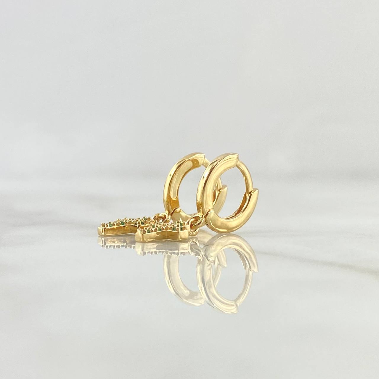 Candongas Cruz Tupida Colgante 2.7gr / 2.2cm / Circones Verdes Oro Amarillo 18K *
