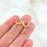 Candongas Cruz Tupida Colgante 2.7gr / 2.2cm / Circones Verdes Oro Amarillo 18K *