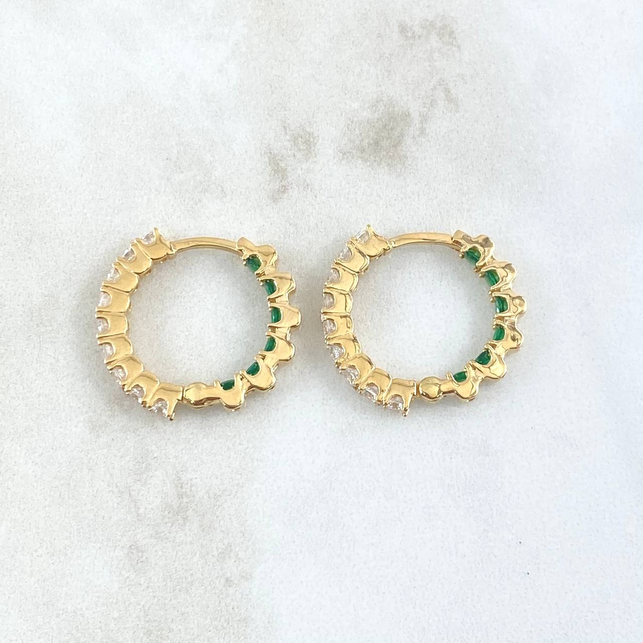Candongas Carril Doble Interno Tupido 7.1gr / 2.1cm / Circones Blancos Verdes Oro Amarillo 18K *