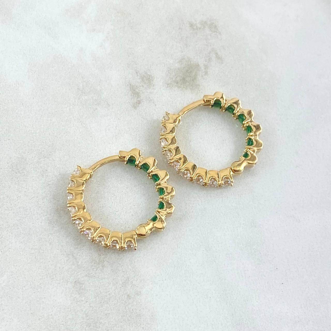 Candongas Carril Doble Interno Tupido 7.1gr / 2.1cm / Circones Blancos Verdes Oro Amarillo 18K *