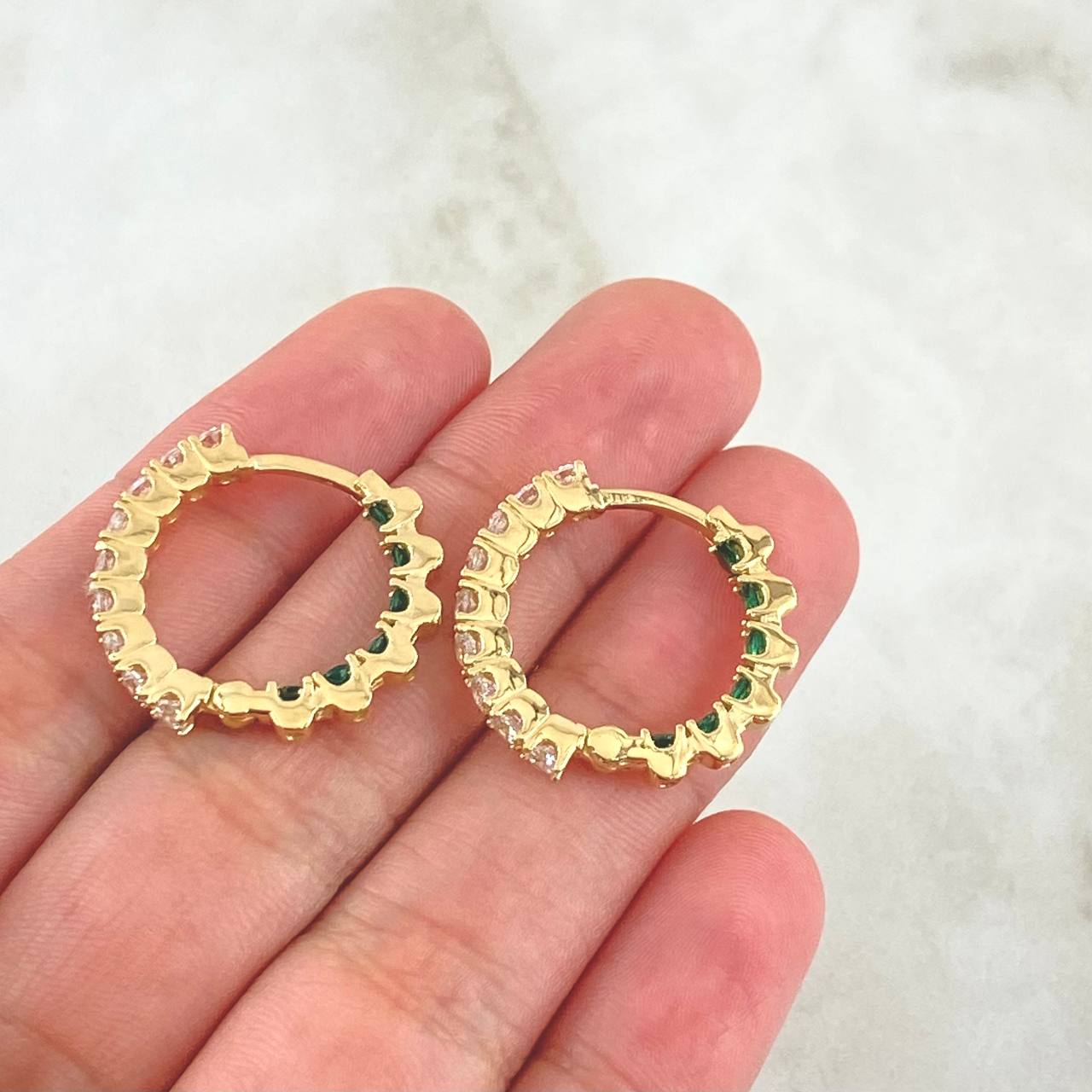 Candongas Carril Doble Interno Tupido 7.1gr / 2.1cm / Circones Blancos Verdes Oro Amarillo 18K *