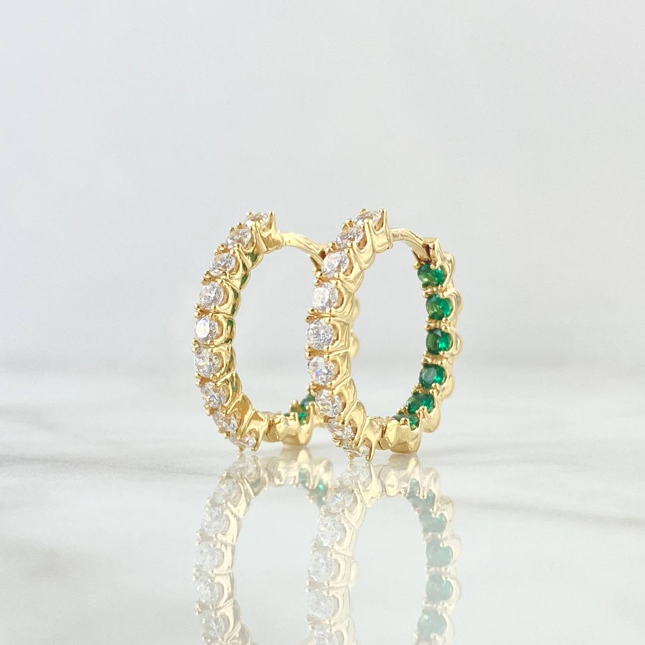 Candongas Carril Doble Interno Tupido 7.1gr / 2.1cm / Circones Blancos Verdes Oro Amarillo 18K *