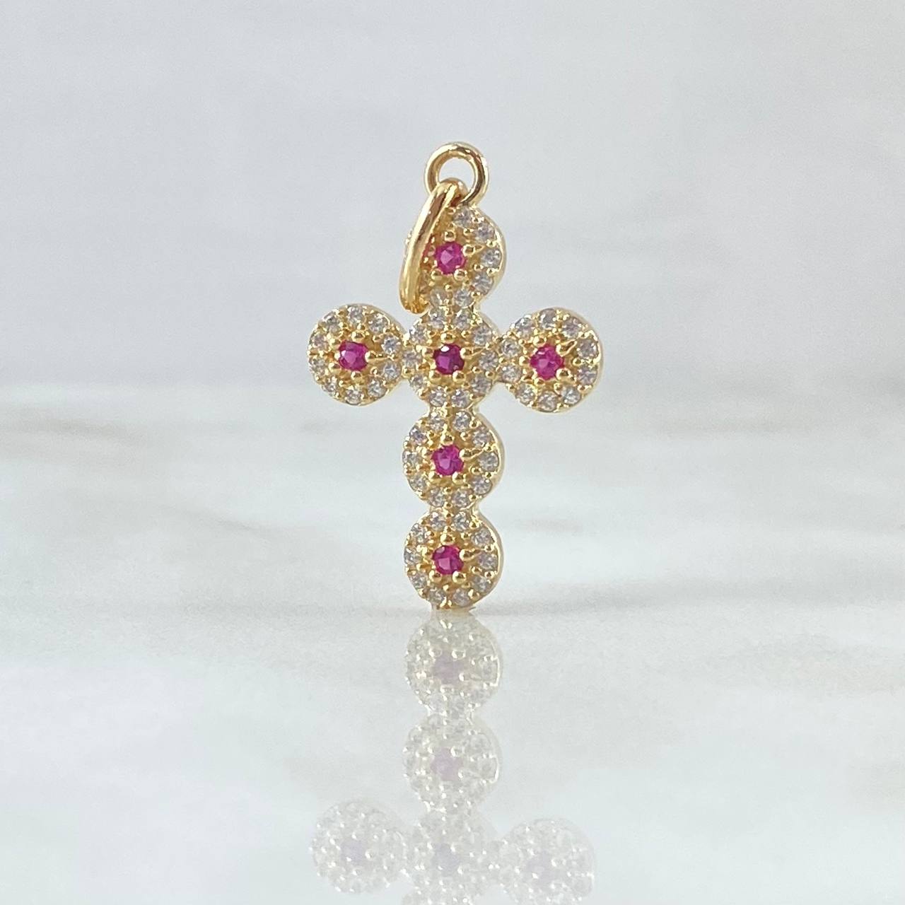 Dije Cruz Tupida 1.9gr / 2.9cm / Circones Blancos Fucsias Oro Amarillo 18K