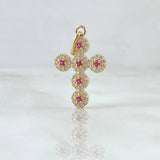 Dije Cruz Tupida 1.9gr / 2.9cm / Circones Blancos Fucsias Oro Amarillo 18K