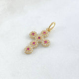 Dije Cruz Tupida 1.9gr / 2.9cm / Circones Blancos Fucsias Oro Amarillo 18K