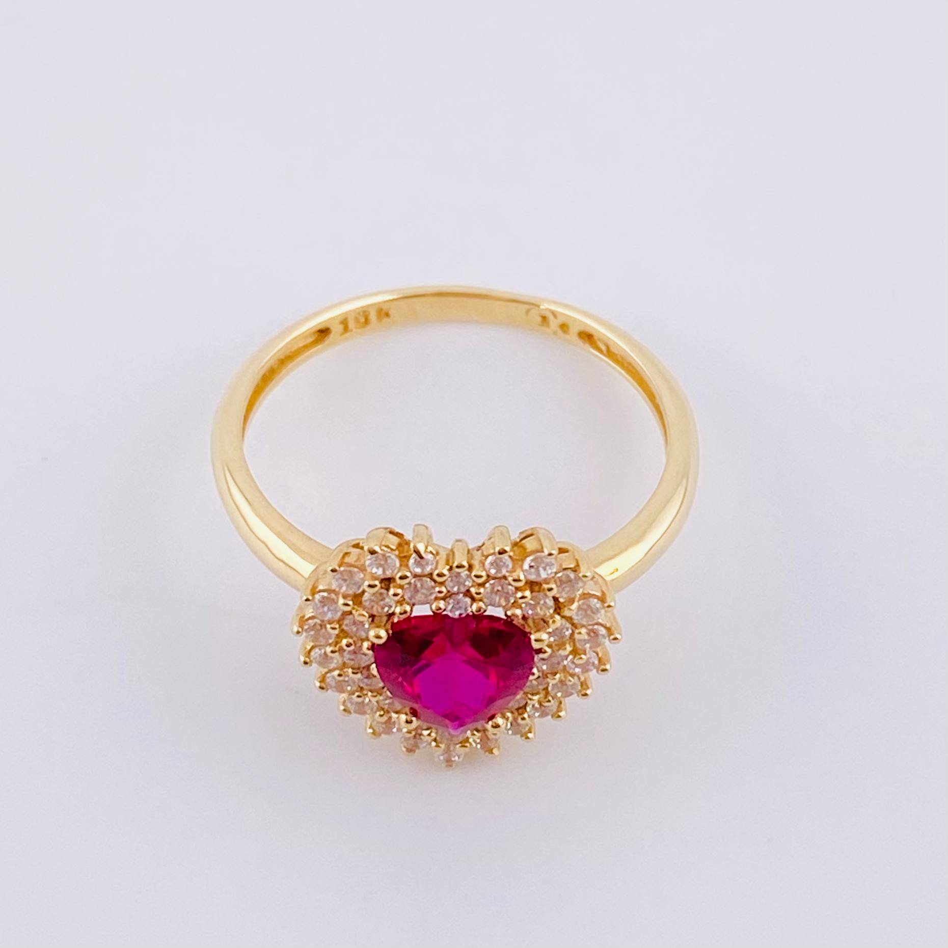 Anillo Solitario Corazón Tupido 3.25g / T6 3/4 Oro Amarillo 18K