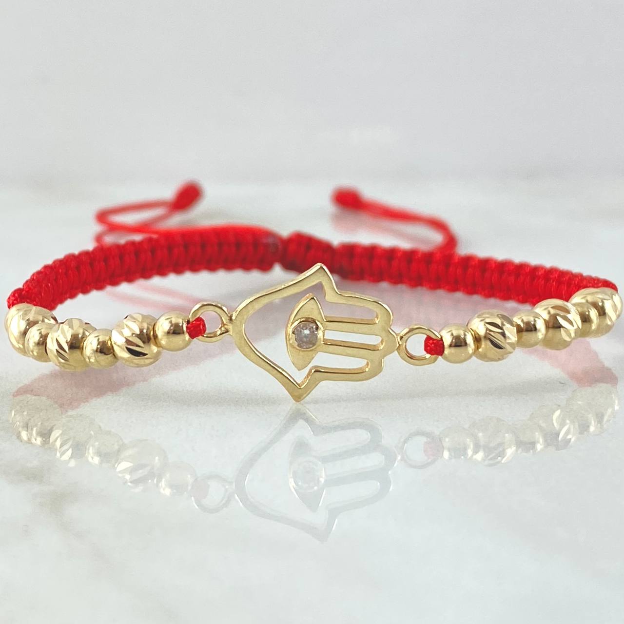 Pulsera Roja Herraje Mano Hamsa 1.9gr / Oro Amarillo 18K *