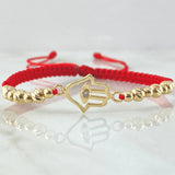 Pulsera Roja Herraje Mano Hamsa 1.9gr / Oro Amarillo 18K *