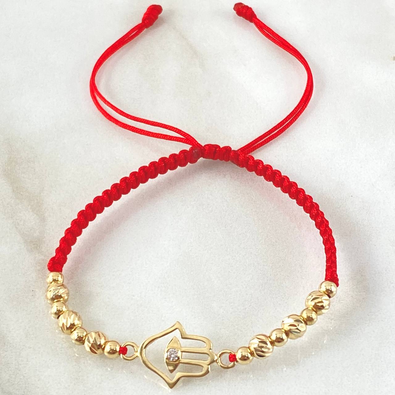 Pulsera Roja Herraje Mano Hamsa 1.9gr / Oro Amarillo 18K *