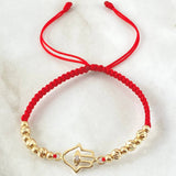 Pulsera Roja Herraje Mano Hamsa 1.9gr / Oro Amarillo 18K *