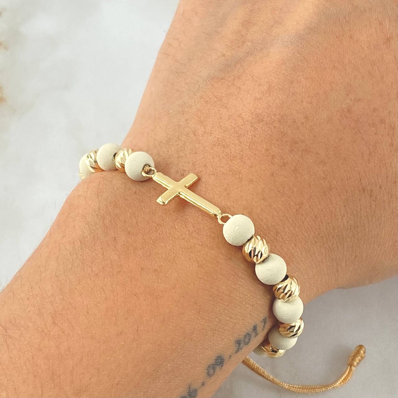 Pulsera Dorada Herraje Cruz 1.8gr / Oro Amarillo 18K *