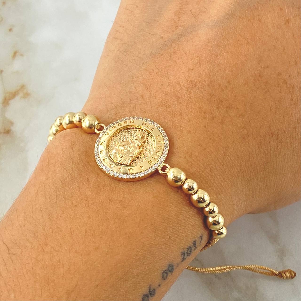 Pulsera Dorada Herraje Virgen del Carmen 5.5gr / Oro Amarillo 18K *