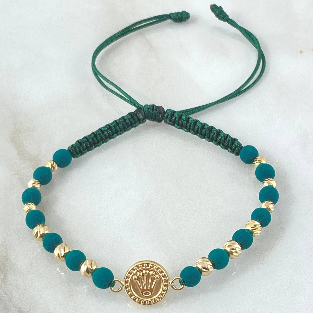 Pulsera Verde Herraje Corona 1.55gr / Oro Amarillo 18K *