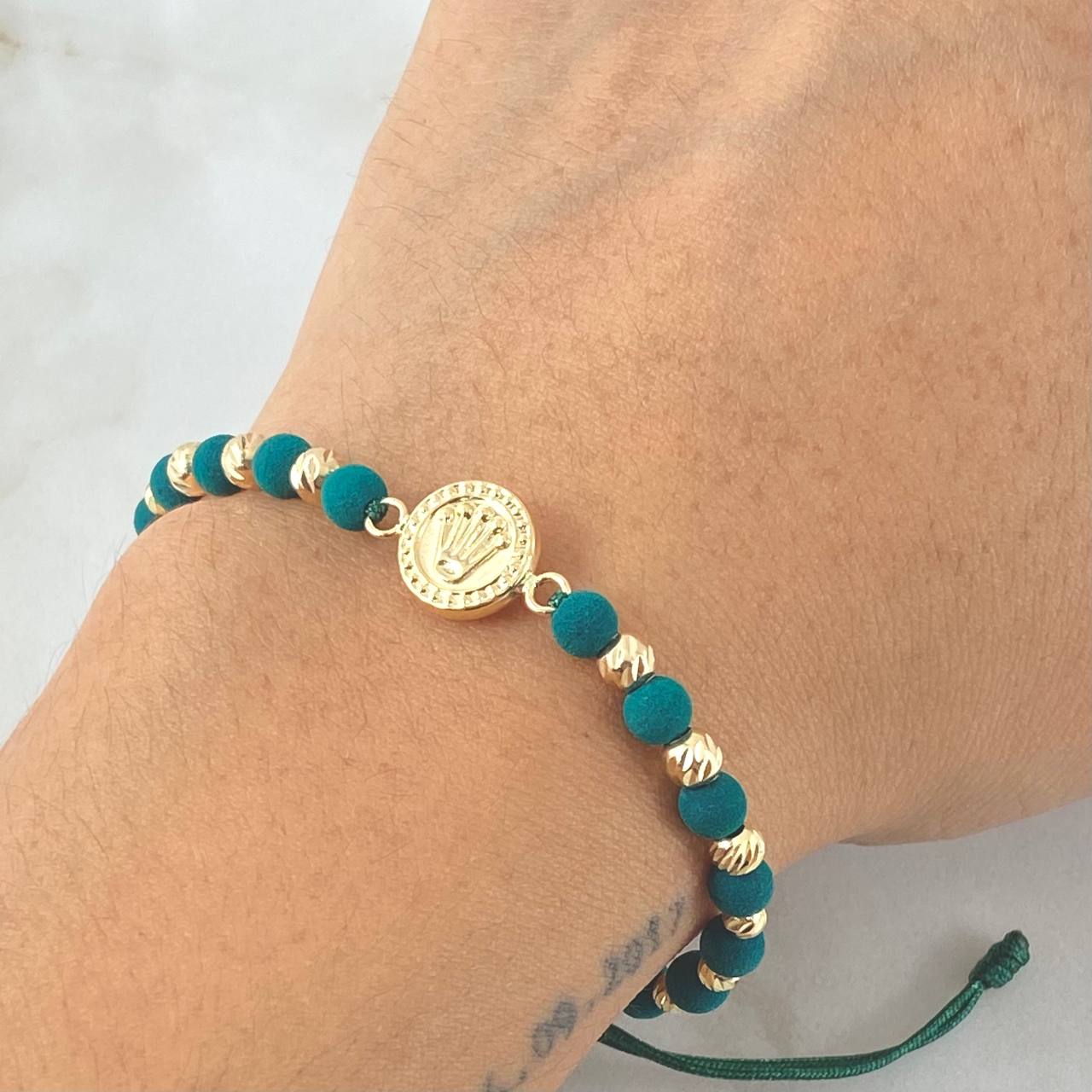 Pulsera Verde Herraje Corona 1.55gr / Oro Amarillo 18K *